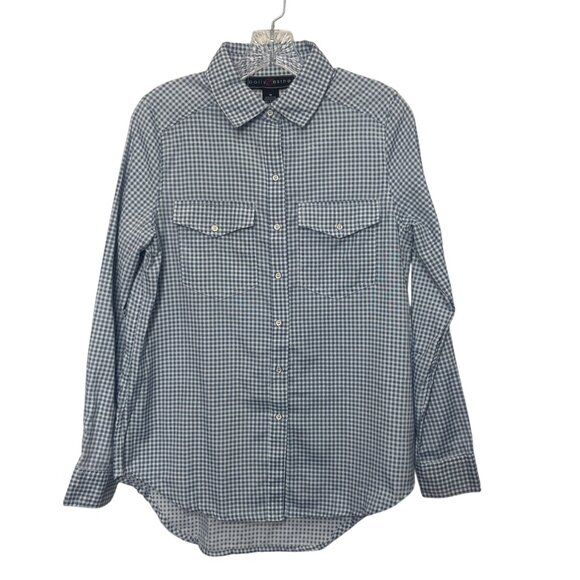Polly & Esther Tops - Polly & Esther Gingham Button Up Shirt Womens Medium Blue New Long Sleeve